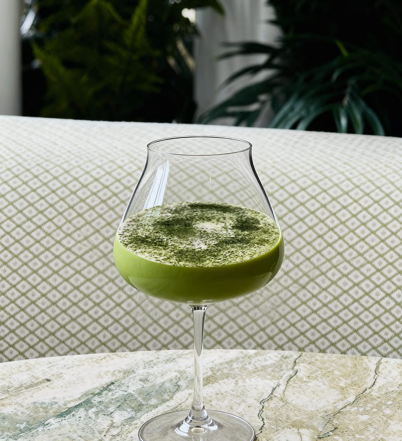 Matcha Vida cocktail with vibrant green hue