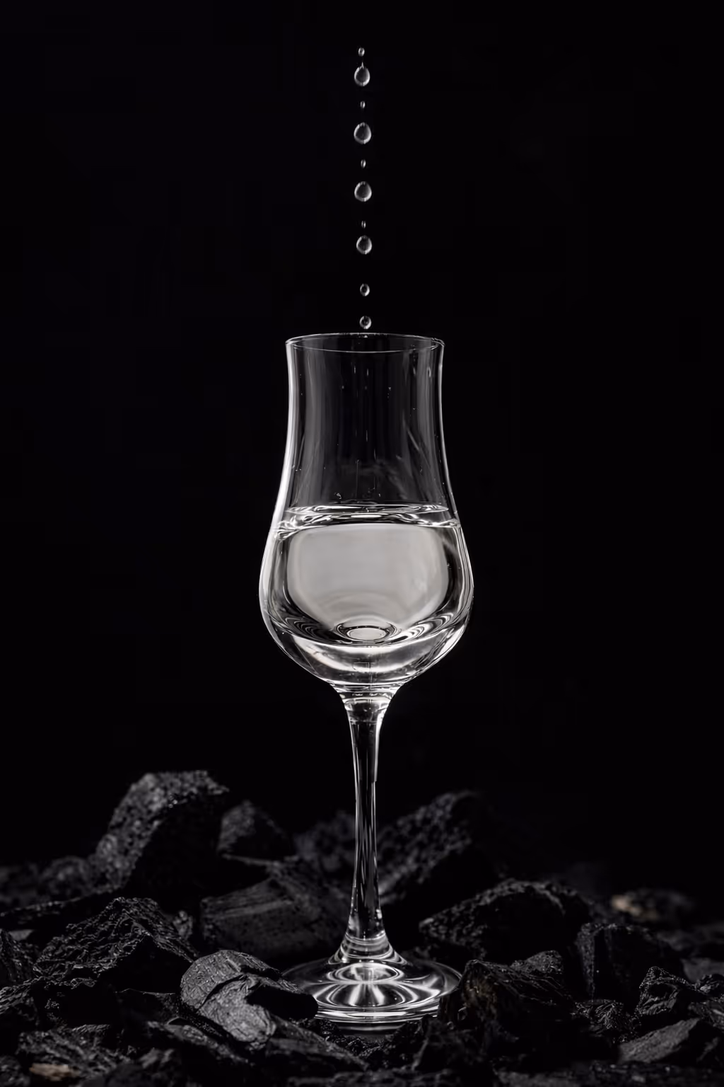 Tequila tulipe glass on charcoal background